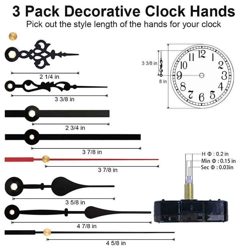EMOON High Torque 12888 Clock Movement Mechanism with 3 Pairs of Hands, Silent Sweep Quartz Clock Motor Kit for Clock Repair DIY Replacement - Image 3